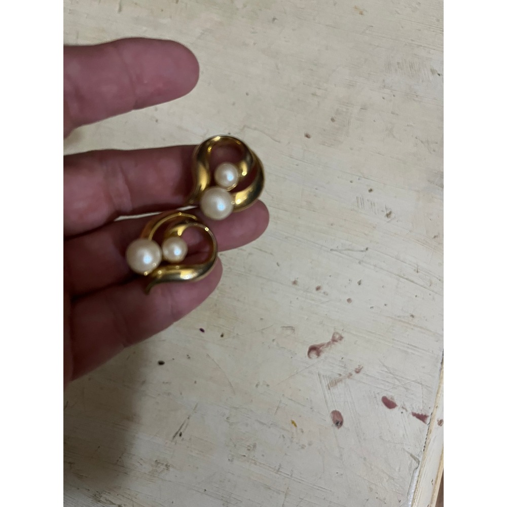 Elegant Gold Tone‎ Pearl Accent Swirl Earrings for Women
